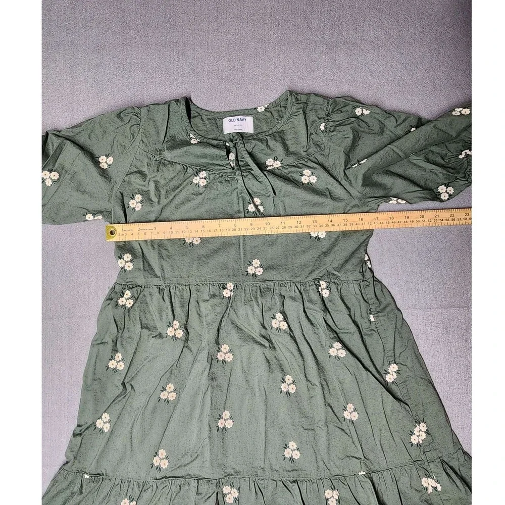 Old Navy Girls XL 14-16 Sage Green Floral Tiered Babydoll Dress Puff Sleeve